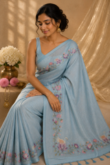 Pastel Blue Handmade Saree