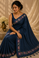 Dark Blue Handmade Saree